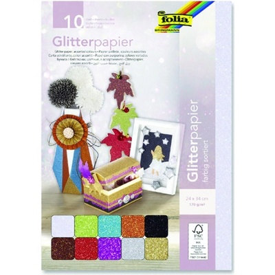 Třpytivý papír 10 listů 170 g/m2 24x34 cm