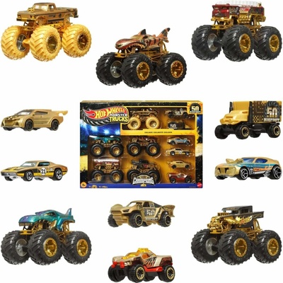 Mattel Hot Wheels Mattel Monster Trucks Bigfoot 50. výročie Set angličákov & truckov