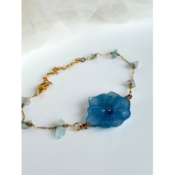 Meganflo Гривна с хортензия в синьо с ахат