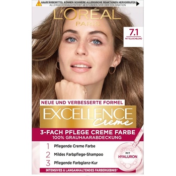 L'Oréal Excellence Creme Triple Protection 7,1 Natural Ash Blonde 48 ml
