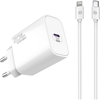 S-Link Мрежово зарядно устройство S-Link - SL-EC62PD (20 W, бързо зареждане QC4.0, Type-C към Lightning, 100 cm кабел за данни и зареждане, бял) 36399 (36399)
