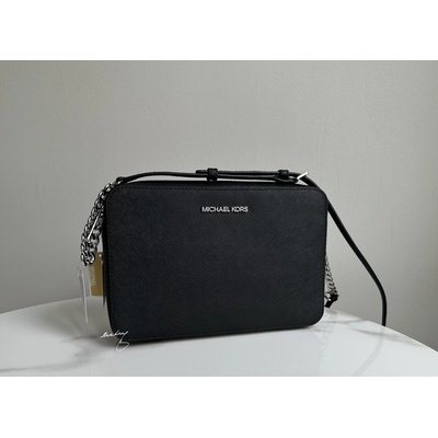 Michael Kors Jet set item large ew crossbody kožená dámská kabelka černá se stříbrným