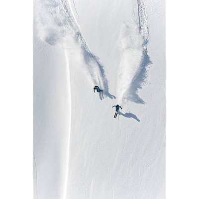 Plakát, Obraz - Aerial view of two skiers skiing, Creativaimage, 26.7 × 40 cm