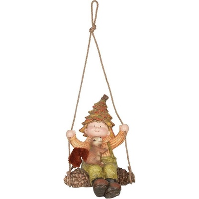 MagicHome Dekorácia Nature Chlapček sediac na šiške s veveričkou keramika 30,50x24,50x46,50 cm