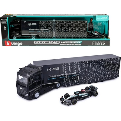 Bburago RACE MB Tahač s návěsem + F1 MercedesAMG Petronas W15 2024 63 George Russell 1:43