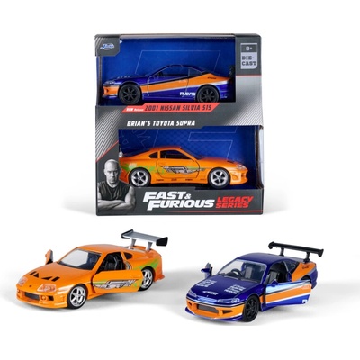Jada Autíčka Nissan Silvia S15 2001 a Toyota Supra 1995 Fast & Furious Twin Packkovová s otevíratelnými dveřmi délka 19 cm 1:32