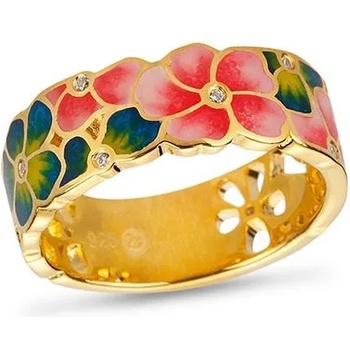 Image 1 of Swan Сребърен пръстен с позлата с ръчно изрисувани цветя и цирконии PJ749R Swan