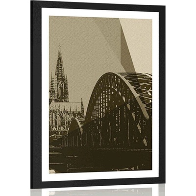 Plakát s paspartou ilustrace města Kolín v sépiovém provedení - 40x60 black