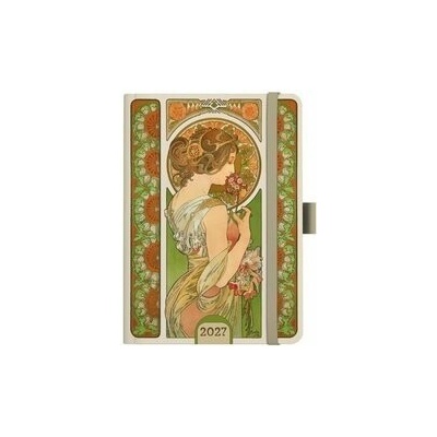 Baloušek Alfons Mucha A5 Denní 2027 Zelený