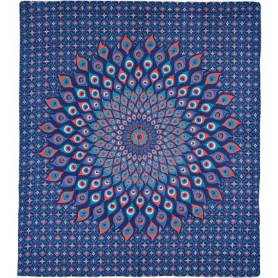 Sanu Babu přehoz na postel pestrobarevná paví mandala modro-červená 230 x 202 cm