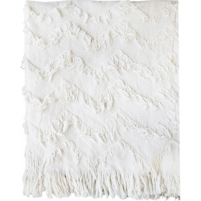 Chic Antique Slabounký béžový bavlněný pléd s třásňovitým vzorem Datty 135x152