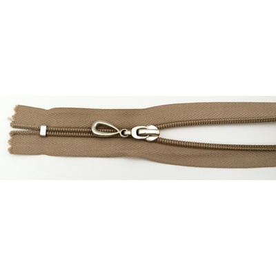 Špirálový zips č. 5 - nedeliteľný - béžový so striebornou slzou - dĺžka 16 cm