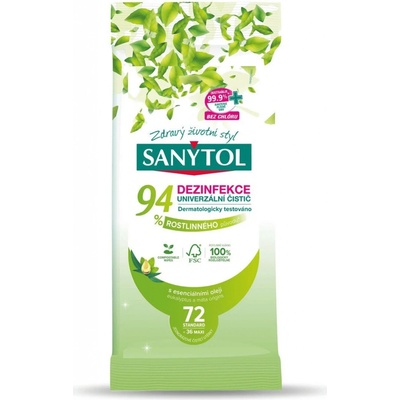 Sanytol 94% rostlinného původu dezinfekční univerzální čisticí utěrky 72 ks