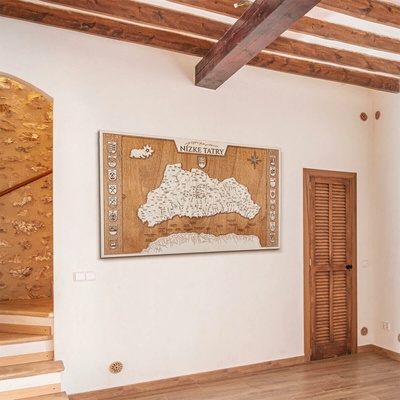 Nízke Tatry drevená mapa - obraz v ráme 90 x 50 cm