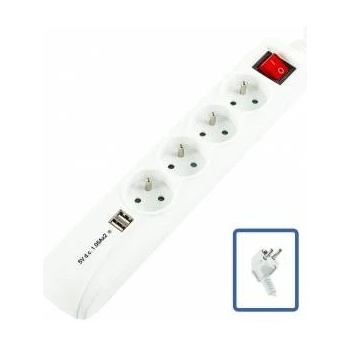 Logon professional 4-way+2 usb power strip: white - on/off switch - 1.5m