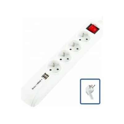 Logon professional 4-way+2 usb power strip: white - on/off switch - 1.5m