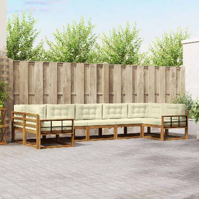 vidaXL Комплект дивани за открито 7 pcs Натурален и Крема (3368113)