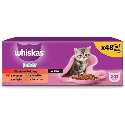 Whiskas kapsičky Klasický výběr ve šťávě pro koťata 36+12 zdarma × 85 g