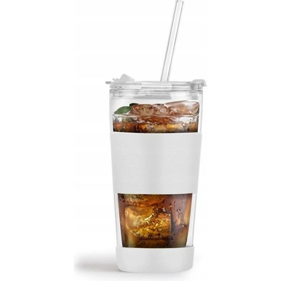 Vialli Design Termohrnek skleněný s brčkem Fuori Bílý 600 ml