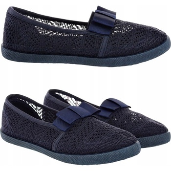 Detské čipkované tenisky s mašľou tmavomodré