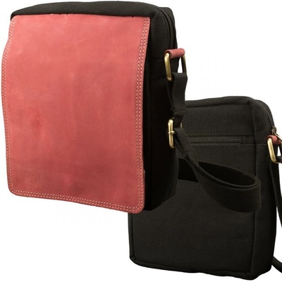 Impex crossbody taška s chlopňou plátno s byvolou kožou čierna/červená