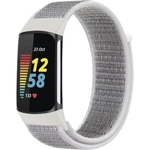 Mobilly řemínek pro Fitbit Charge 5, velikost S, nylonový, bílo-šedý 723 DSC5-02-00F