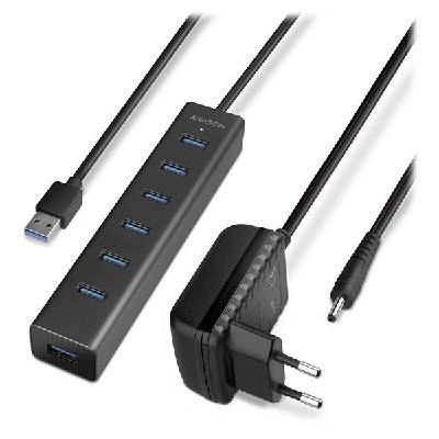 AXAGON HUE-SA7BP USB Hub, externí, 7x USB 3.0, 0,4m, AC adaptér, černý HUE-SA7BP