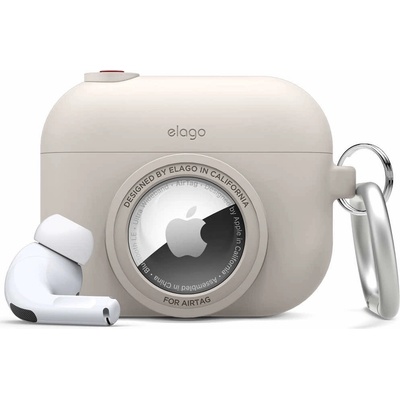 elago Силиконов калъф (с място за AirTag) с карабинер за Apple AirPods Pro - Elago AirPods Pro Snapshot Silicone Case (бежов) (EAPPAT1-ST)