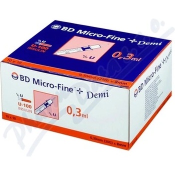 BD Micro Fine + Demi inzulin. striekačka U-100 30 G objem 0,3 ml 10 x 10 ks