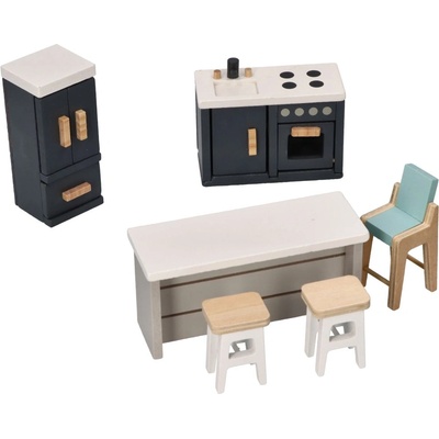 Lelin Комплект мебели за къща за кукли Lelin - Дървена кухня, 6 части (L50266)