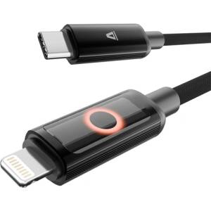 AVAX CB650 PULSEY 0, 5m 27W USB-C - Lightning сив оплетен кабел за бързо зареждане с LED AVAX_CB650 (AVAX_CB650)