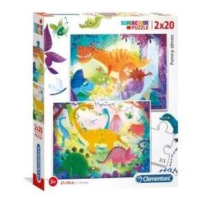 Clementoni Set Duo, Clementoni, Supercolor, Funny Dinos, Puzzle, Unisex, 3+ years, 2 x 20 pcs