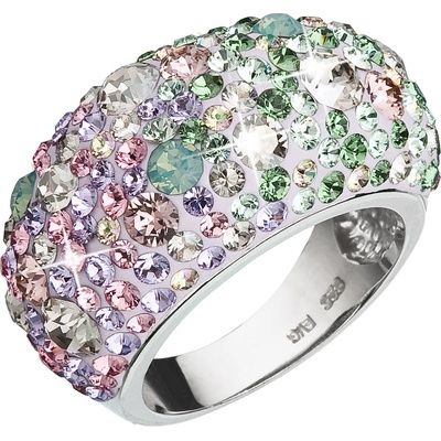 Evolution Group Stříbrný prsten s krystaly Swarovski mix barev fialová růžová zelená 35028.3