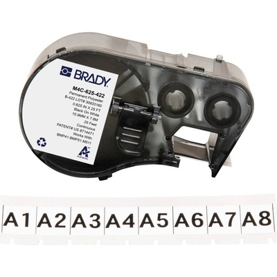 Brady M4C-625-422 / 170733, 15.88 mm x 7.62 m, Polyester, čierna tlač / biely podklad
