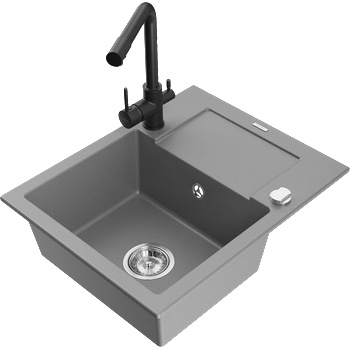 Mexen Enzo гранитна мивка с 1 отделение и отцедник и кухненски смесител Duero, сив - 6506-71-671600-70 (6506-71-671600-70)