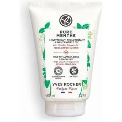 Yves Rocher Pure Menthe 3 in 1 - Продукт за несъвършена кожа за почистване, скраб и против черни точки 3в1