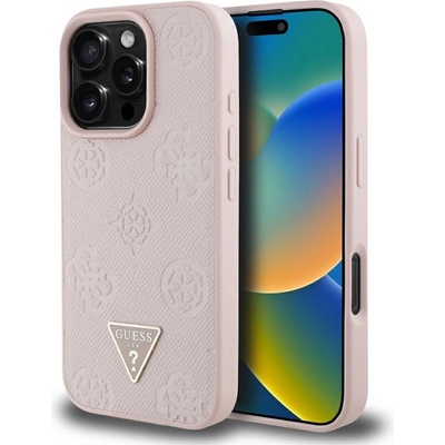 GUESS Калъф Guess Grained Hot Stamp Peony Triangle Logo MagSafe за iPhone 16 Pro - розов (3666339427696)