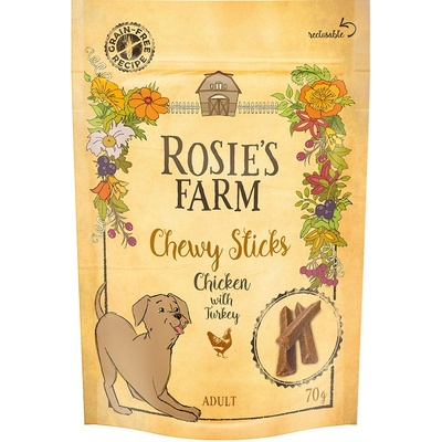 Rosies Farm Chicken with Turkey žuvacie maškrty výhodné 5 x 70 g