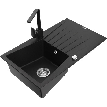 Mexen Cesar гранитна мивка с 1 отделение, с отцедник и кухненски смесител Rita, черен - 6514-77-670300-70 (6514-77-670300-70)