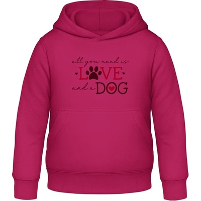 AWDis detská mikina s Kapucňu Dizajn s motívom Láska a pes Zvodná ružová