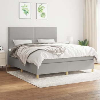 vidaXL Боксспринг легло с матрак, светлосиво, 160x200 см, плат (3142265)