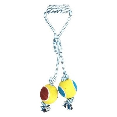 COBBYS PET Smyčka z lana se 2 tenisovými míčky 30 cm hračka pro psy