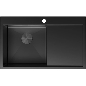Mexen Exar Стилен стоманен мивка с 1 корито с дренаж, ляв, 780 x 480 мм, черен (6433781010L-70)
