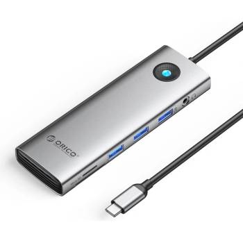Orico Докинг станция Orico Type-C Docking Station Power Distribution 100W - HDMI, Type-C x 1, USB3.0 x 3, LAN 1000Mbps Gigabit, SD/TF, VGA, Audio - PW11-10P-GY (PW11-10P-GY-EP)