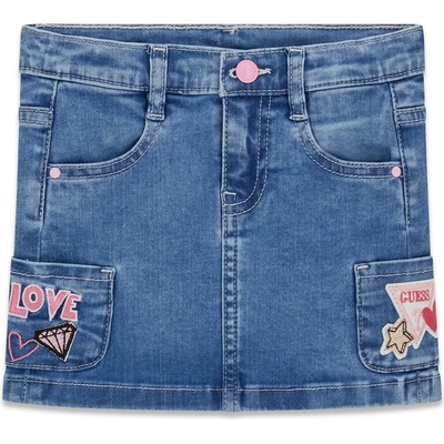 GUESS Деним пола за мини момиче с джобчета и цветни бродерии Guess