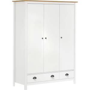 vidaXL Гардероб с 3 врати Hill бял 127x50x170 см борово дърво масив (288954)
