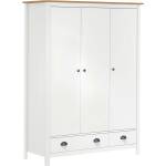 vidaXL Гардероб с 3 врати Hill бял 127x50x170 см борово дърво масив (288954)