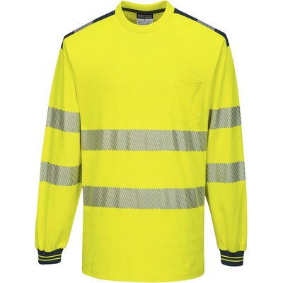 Portwest HI-VIS PW3 T185 Reflexné tričko dl. rukáv HV žltá/námorná modrá 5XL