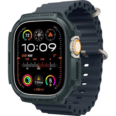 Spigen Удароустойчив TPU кейс за Apple Watch Ultra, Ultra 2, Ultra 3 49мм - Spigen Rugged Armor Case (тъмносив) (ACS07385)