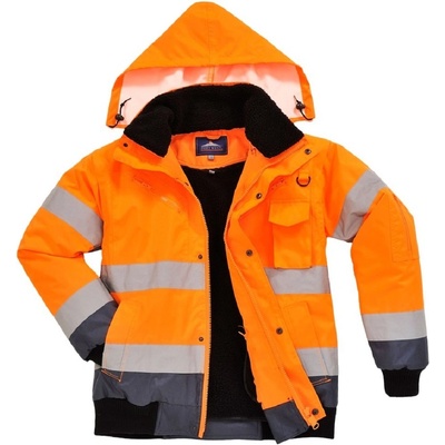 PortWest bunda Bomber Hi-Vis Contrast C465 odnímatelné rukávy reflexní Oranžovo-navy